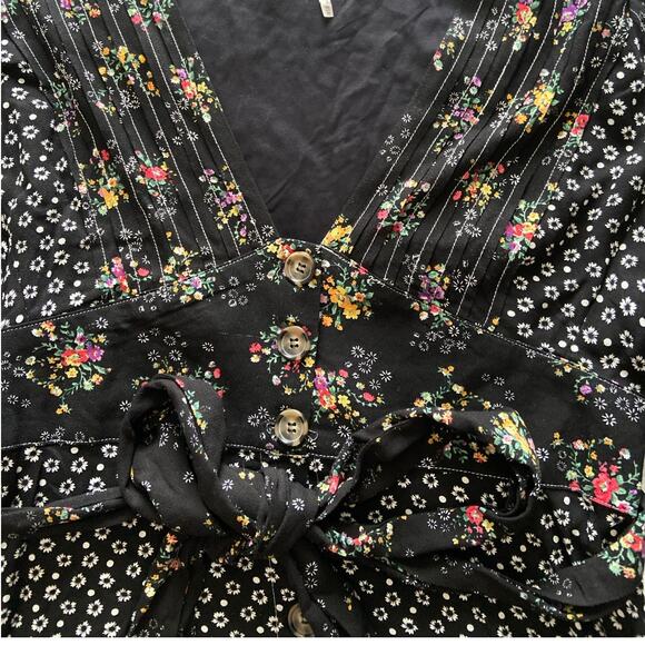 Free People Wonderland Floral Print Puff Sleeve Mini Dress Black Size Medium - Picture 5 of 10